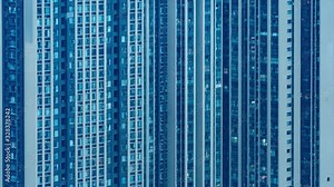 Timelapse of massive apartment building day to night. Time lapse of modern lifestyle in Chinese city with crowded dense residential buildings. Night to morning transition overnight of rows of flats.