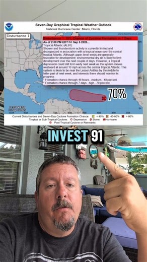 Friday 09/05 Tropical Update: Chances lowered for Invest 91. Models showing dry air being a big reason. Many saying fizzle... for now. #hurricaneseason #tropicalupdate #mikesweatherpage #invest91 | Mike's Weather Page