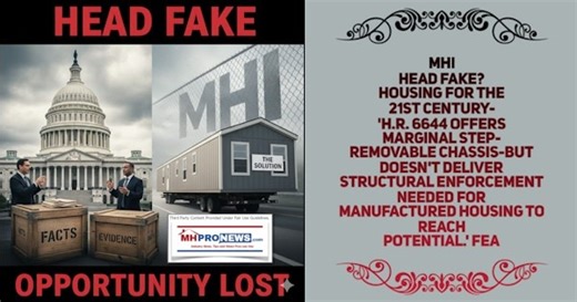 MHI Head Fake? Housing for the 21st Century-'H.R. 6644 Offers Marginal Step-Removable Chassis-but Doesn't Deliver Structural Enforcement Needed for Manufactured Housing to Reach Potential.' FEA