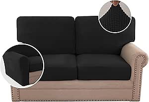 H.VERSAILTEX Multi-Pieces Sofa Covers Stretch Couch Covers Form Fitted Seats and Back Cushions Covers (2 Seat Covers Plus 2 Back Cusion Covers, Bonus 2 Armrest Covers), Black