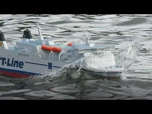 Model RC ferry ship Nils Dacke in waves