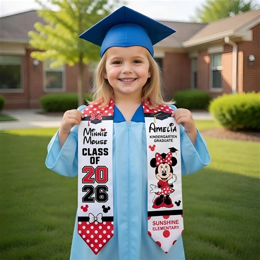 Personalized Minnie Mouse Graduation Stole 2026, Disney Minnie Mouse Kindergarten Grad Sash, Custom Name Kids Graduation Gift - Etsy
