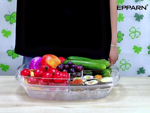 Amazon.com | 15 Inches Divided Serving Tray, Party Platters and Trays with Lid, Snackle Box Container, Fruit Tray, Veggie Tray, Chilled Serving Trays for Food, Appetizers, Desserts, Cold Food Buffet Server: Serving Trays