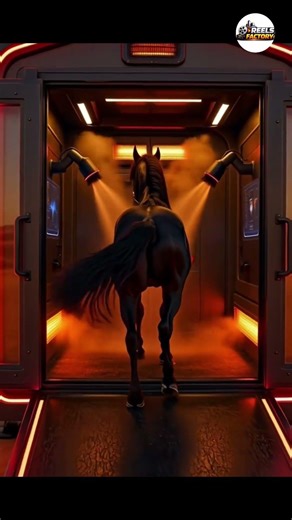 This Black Stallion Just Entered a Futuristic Desert Grooming Chamber 😮🐎 #farmautomation