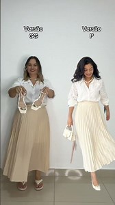 Look plus size com saia plissada e camisa branca #moda #plussize #modaplussize