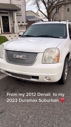 From my 2012 GMC Yukon Denali that i have loved, to my new 2023 Chevrolet Duramax Suburban ❤️❤️ #chevrolet #duramax #duramaxdiesel #duramaxsuburban #chevysuburban #dieselsuburban #suburbanmom #2023chevysuburban @steves_chevrolet_oakdale @servenhell
