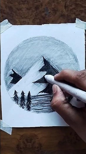 How to Draw Mountains Easily with Charcoal (Step-by-Step for Beginners)#art #shorts #viral #trending