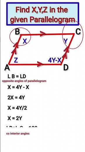 Quadrilaterals: find x y z in the given parallelogram