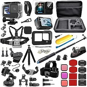 Accessories Kit for Gopro Hero 13 Black Accessory Bundle Waterproof Housing Case Filter Silicone Protector Lens Screen Tempered Glass Head Chest Strap Mount Set for Gopro13 HERO13