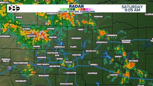 9:45 AM Radar Update: Scattered thunderstorms continue to move east across North Texas. These storms have been loud producing quite a bit of lightning but still not expecting severe weather. | WFAA Weather
