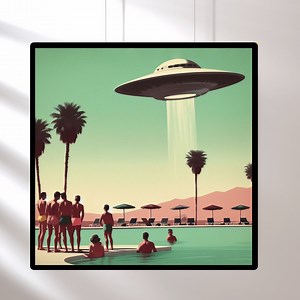 Vintage 1960's Inspired UFO Art, Mid Century Modern Art, MCM Wall Art, Palm Springs Poster, UFO Gifts, Poolside Sighting - Etsy