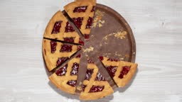 Eating cake bite by bite, stop motion. Plate of cake moving in the...