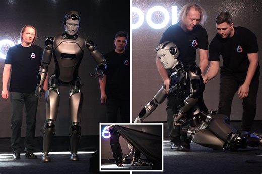Russian AI robot faceplants hard during grand Moscow reveal as ‘Rocky’ theme blares
