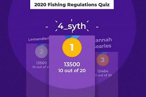 Congrats to our Fishing Regs quiz winners 4_syth & Leosandler04, with a score of 13,500. Please DM us so we can set you up with a free annual subscription to the Outdoor Oklahoma magazine. You can check out today's quiz and others online here: http://ow.ly/VXuG50zLZUL | Oklahoma Department of Wildlife Conservation (ODWC)