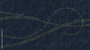 Animation of embroidery sewing. Loop section from 14:00 to end. Stitches on denim jeans fabric in curve and spiral patterns. Stock Video