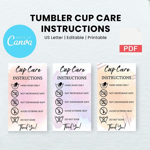 Tumbler Cup Care Instructions: Printable Wash Guide (PDF) - Etsy