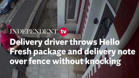 Delivery driver throws Hello Fresh package and delivery note over fence without knocking