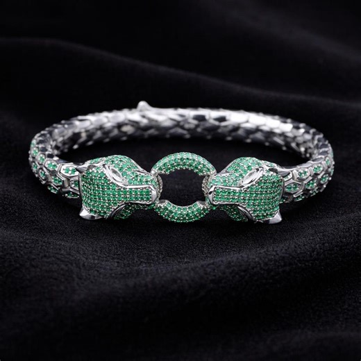 Silver Emerald Wildcat Panther Bracelet, Python Snake Panther Bracelet, Python Panther Wildcat Bracelet, Unisex Bracelet, Gift for Men - Etsy