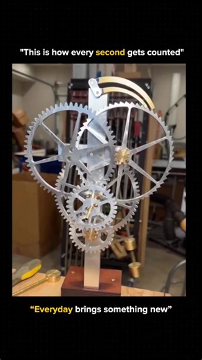 @999.and.more on Instagram: "This captivating video showcases a beautiful, mechanical kinetic sculpture known as a rolling ball clock or gravity clock. The device uses a series of intricately designed, large metal gears and a sophisticated escapement mechanism, powered by the rhythmic release and descent of small metal balls. Unlike traditional clocks using pendulums or springs, here the transfer of a ball down the golden rails drives the movement of the large gears, effectively counting out eac