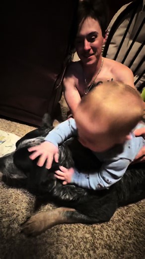 Diesel sure loves his boy. Axels getting ready for his mutton riding 😅🖤. #heeler #bluecollar #rodeo #cowdog