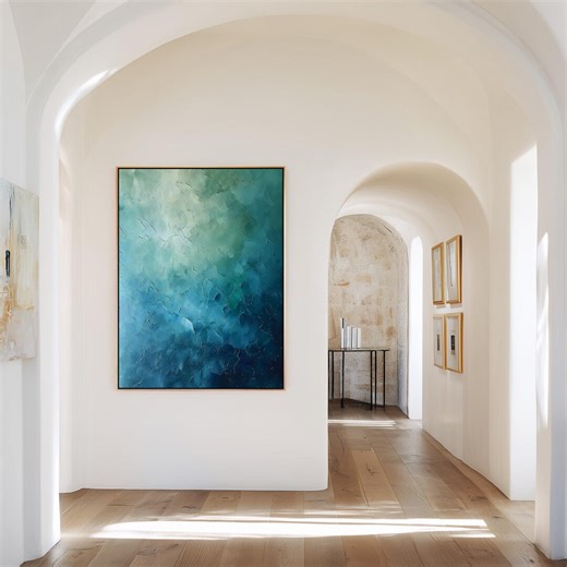 Large Turquoise Abstract Canvas Art, Teal Blue Gradient Giclée Print - Etsy