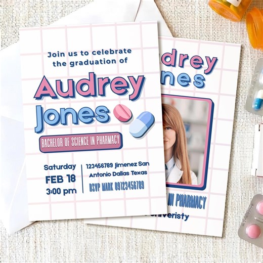 Pharmacy Graduation Party Digital Invitation With Photo - Grad Student Invite With Picture - Instant Download - Made to Order - Etsy