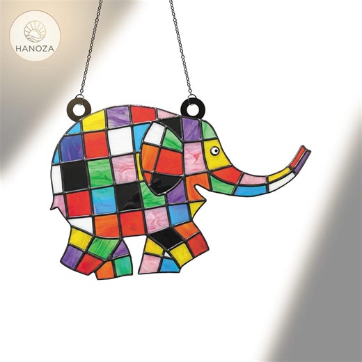 Elmer the Elephant Suncatcher, Patchwork Rainbow Acrylic Art, Faux Stained Glass Window Hanging, Storybook Teacher Librarian Gift - Etsy
