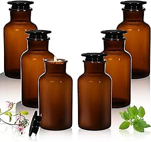 6 Pack 16 oz Thick Amber Glass Candle Jars with Lids Empty Glass Candle Jars for Making Candles Amber Round Glass Jars Bulk Vintage Storage Containers Vessels for Spice Powder Liquid Sample