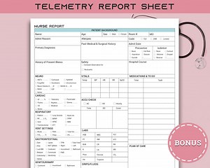 Telemetry Nursing Report Sheet Med Surg Brain, ICU Nurse Report Sheet, SBAR Nurse W/ Vent Settings, RN Report, Patient Assessment & to Do - Etsy Canada