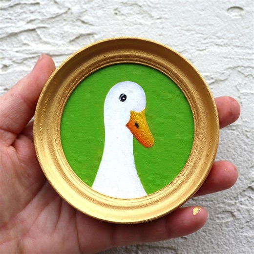 Goose Oil Painting Hand Painted Round Miniature Original Art 3.2 X 3.2 In - Etsy