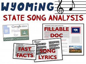 WYOMING State Song Analysis: fillable boxes, lyrics, analysis, and fast facts