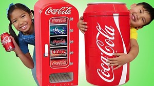 Wendy & Liam Pretend Play w/ Giant Coca Cola Vending Machine & Kid Refrigerator Toy | Ompad shopping