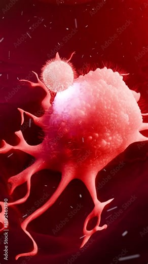 3D Medical Animation of a Cytotoxic T-Cell Attacking and Destroying a Cancer Tumor Cell