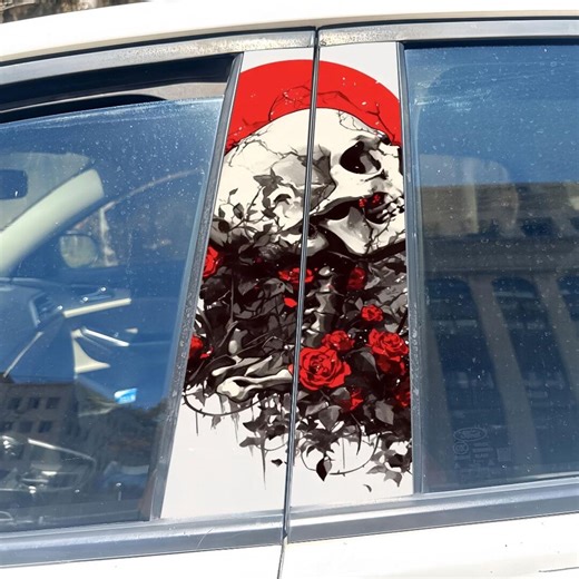 Skull Rose Car B-pillar Decal, Gothic Skull Car Sticker, Custom Vehicle Window Vinyl Wrap, Edgy Car Decor for Men 2pcs - Etsy