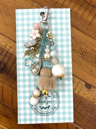 Light Blue Keychain With Flowers - Etsy