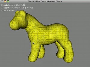 Distance field using the marching cube algorithm to extract an isocontour of a mesh