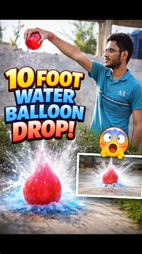 10ft Water Balloon Drop 😱 Shocking Result #experiment #science #shortvideo #shorts