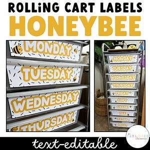 Honeybee Teacher Rolling Cart Labels | EDITABLE | Bee-Themed Classroom Decor