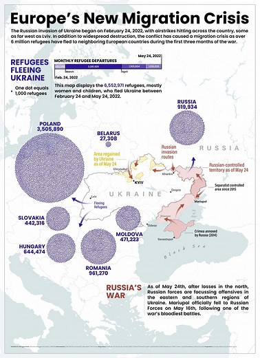 This map shows how many refugees are fleeing Ukraine