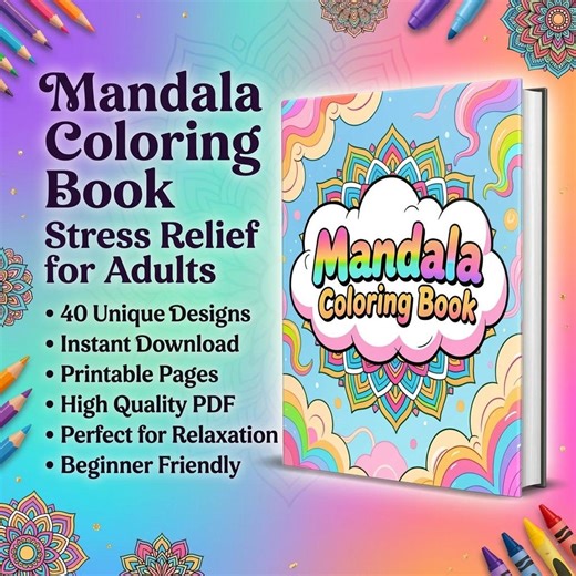 Mandala Coloring Book for Adults | 40 Stress Relief Designs (printable PDF) - Etsy
