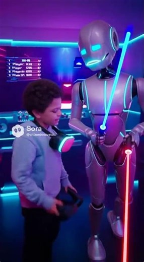 Robots will love playing Beatsaber in VR, maybe a little too much, ai short video clip made w/ Sora2