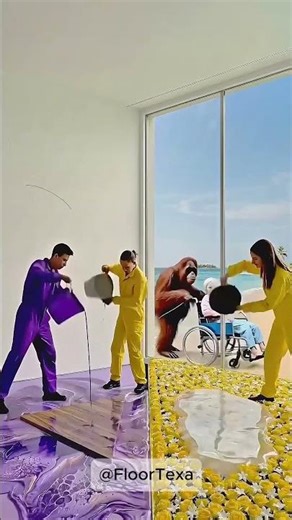 THIS DOUBLE FLOOR IS INSANE 😱 Purple vs Yellow Epoxy Floor 💜💛 #epoxy #floor #diy