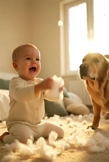 A freeze-frame shot of a pillow fight aftermath. #baby #speakpug #mypug #love