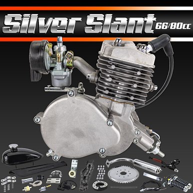 Silver Slant Complete 66cc/80cc Bicycle Engine Kit - 2 Stroke Motorized Bike Engine Kit