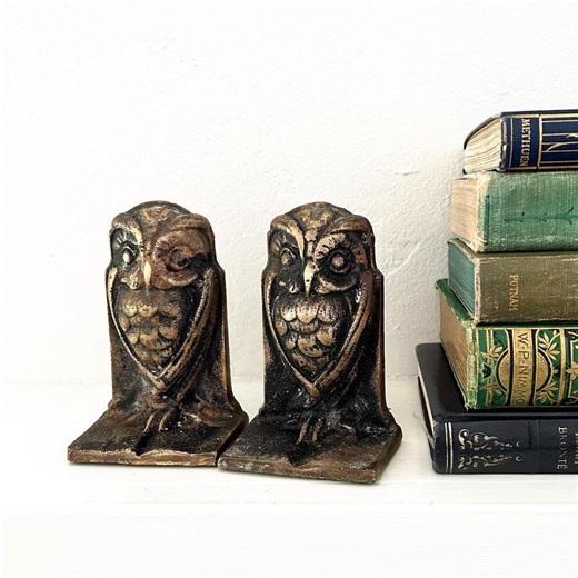 Vintage Cast Bronze Owl Bookends. Art Deco Style Owl on Open Book Bookend, Paperweight. - Etsy