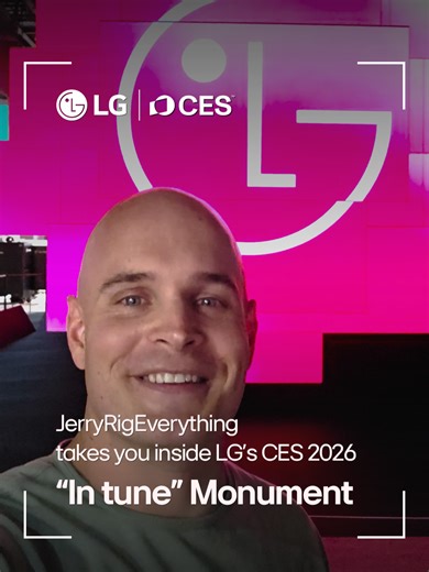 🎥 @zacksjerryrigjust stepped into LG’s “In tune” Monument—the starting point of LG’s CES 2026 journey. Built from 38 LG OLED evo AI W6 TVs, this floating installation shows what “Innovation in tune with you” really means—where light, sound, and motion flow as one, and technology blends naturally into space and life.⚡✨ This is Affectionate Intelligence, brought to life. #LGCES2026 #LifesGood #InnovationInTuneWithYou #CES2026