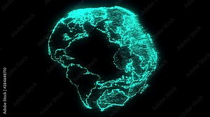 3D blue world map hologram, loop animation