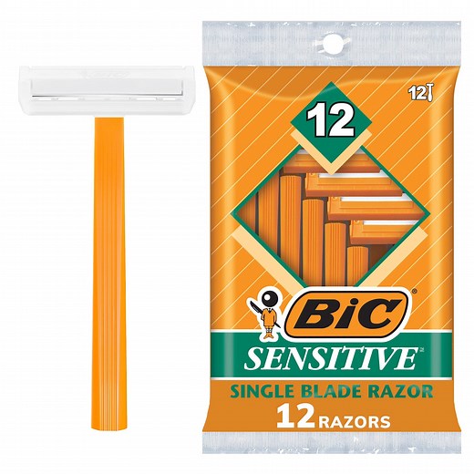 BIC Sensitive Disposable Razors for Men, 1 Blade, 12 Count