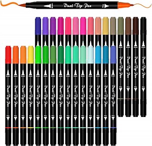 Dual Tip Brush Pens Art Markers, Shuttle Art 30 Colors Dual Tip Calligraphy Pens Fine and Brush Dual Tip Markers Set Perfect for Adult Artist Calligraphy Hand Lettering Journal Doodling Writing