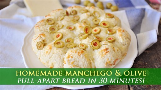 Manchego and olive pull-apart bread recipe: Savory, cheesy bread to share
